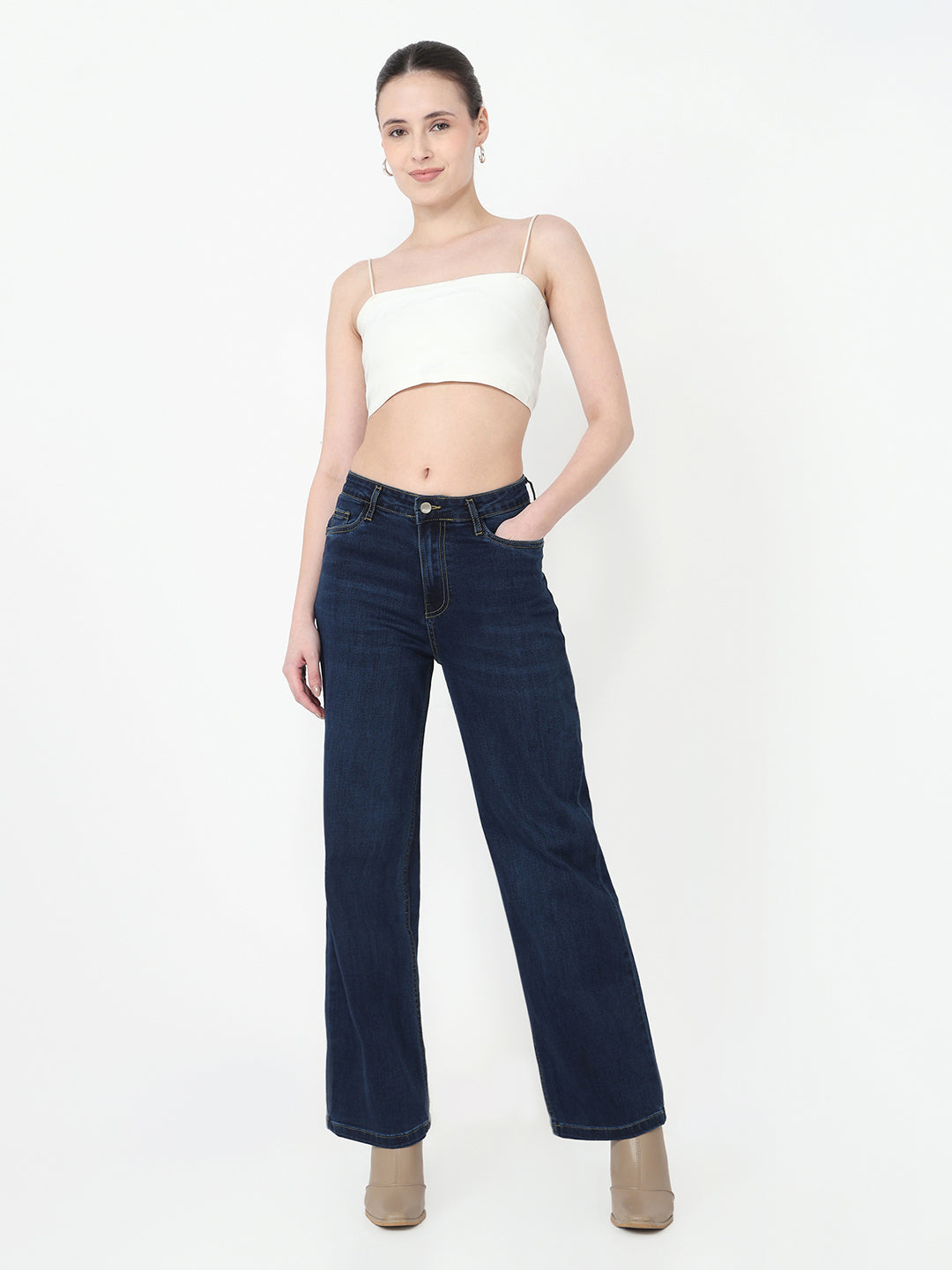 Women Dark Blue High-Rise Straight Fit Jeans
