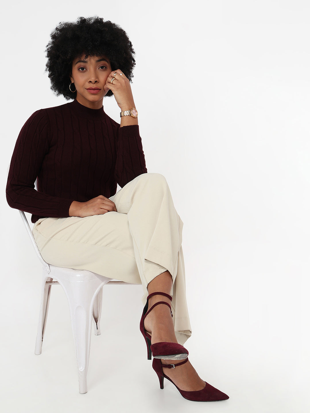 Women Wine Slim Fit Sweater