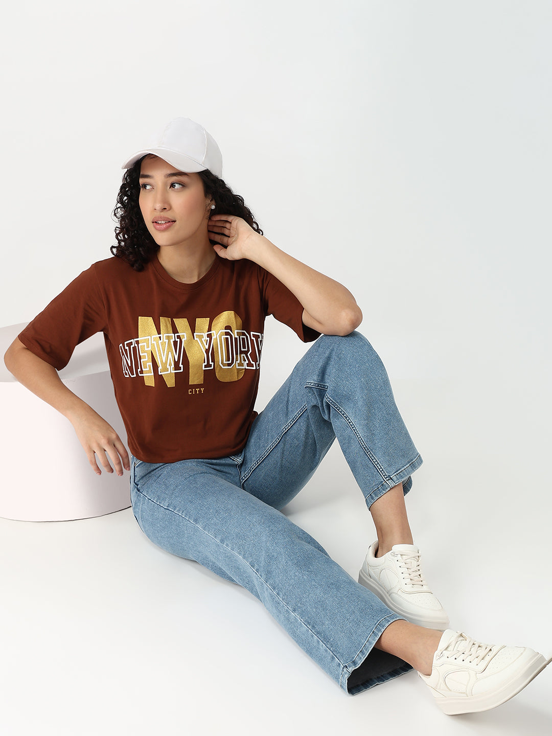 Women Sepia Slim Graphic Crop T-Shirt