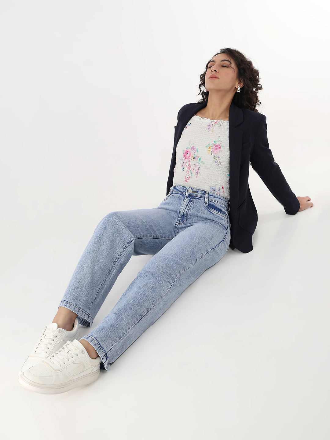 Women Light Blue Wide Leg Jeans