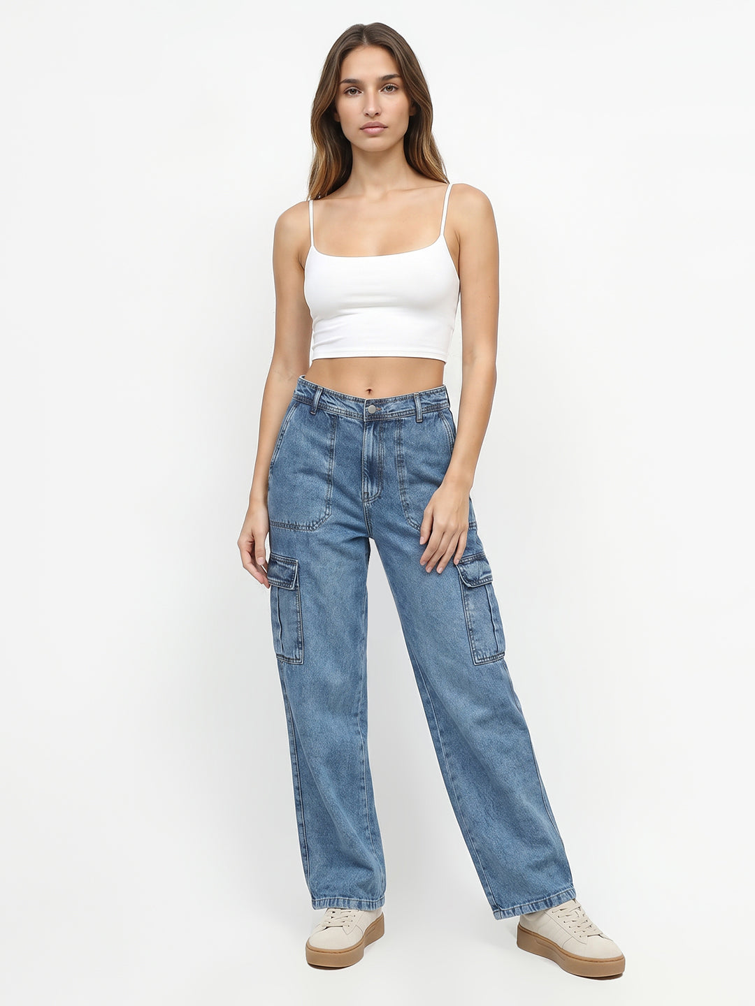 Women Blue Mid-Rise Cargo
