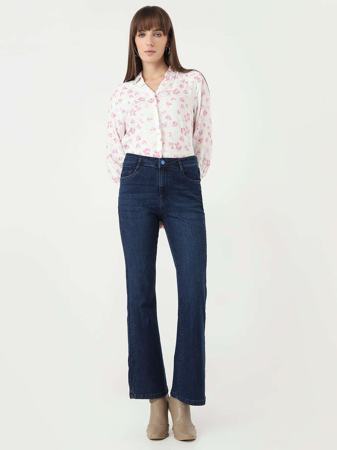 Women Dark Blue Mini Flare Jeans