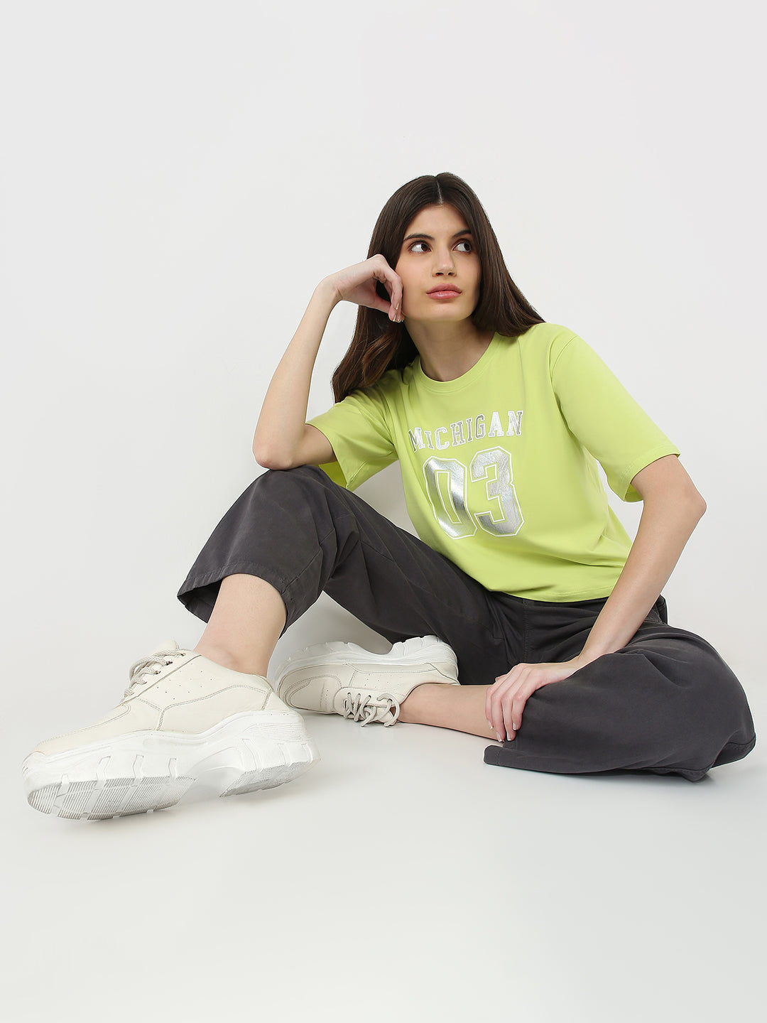 Women Graphic Crop Slim Fit Tees