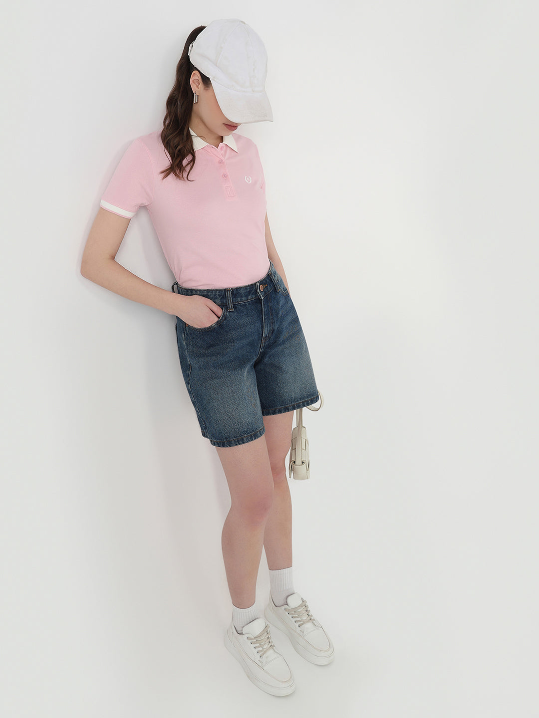 Women Pink Slim Fit Polo T-Shirt