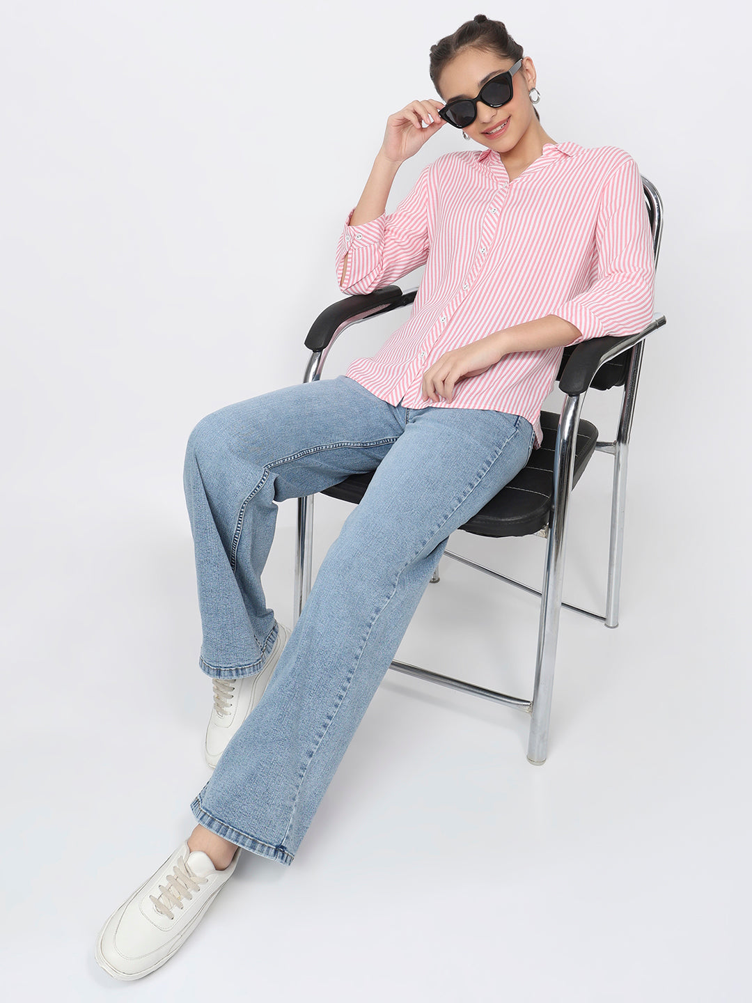 Women Pink/White Striped Shirt