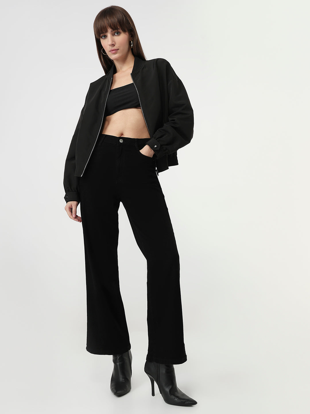 Women Black High-Rise Wide Leg Jeans