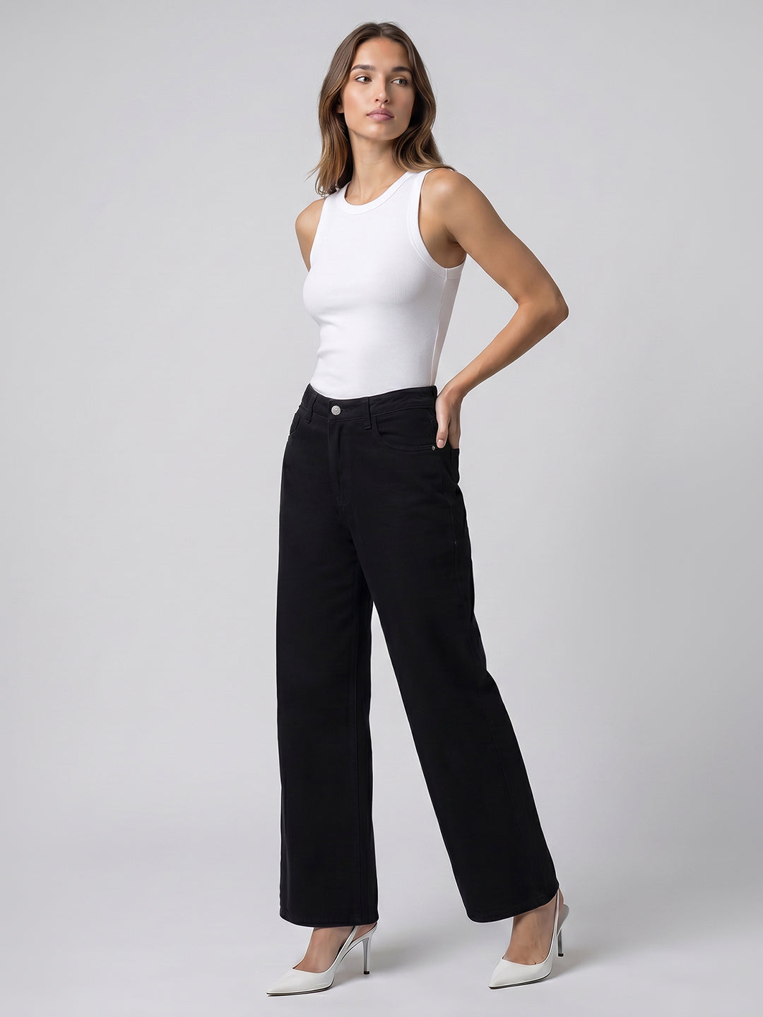 Women Black High-Rise Super Wide Leg Jeans