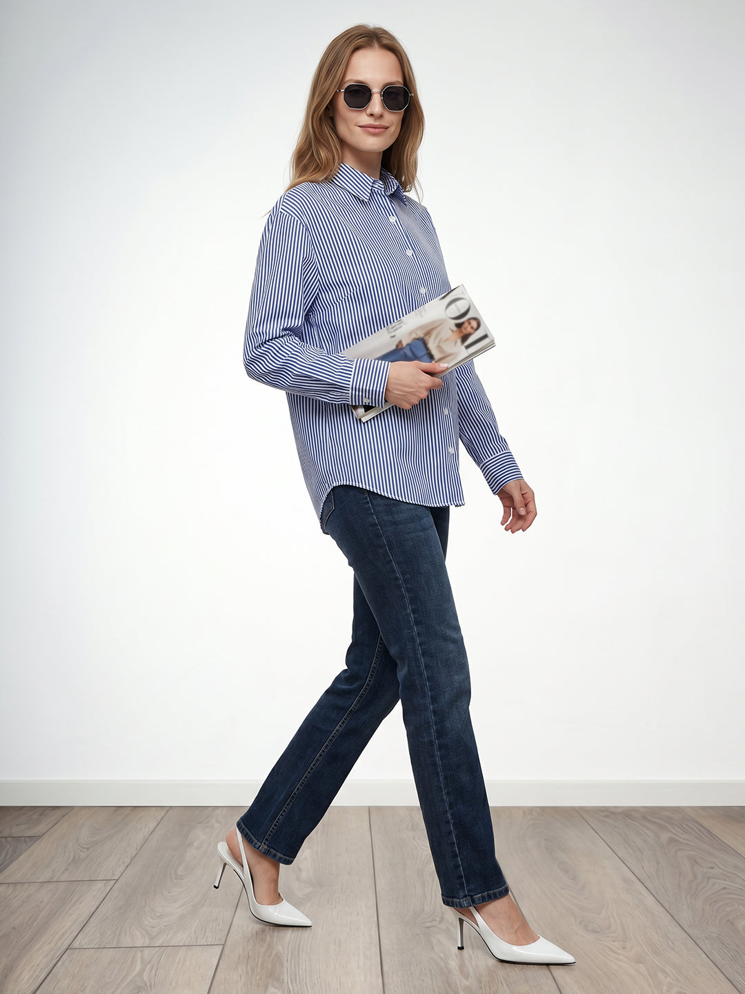 Women Electric Blue/White Oversize Shirt