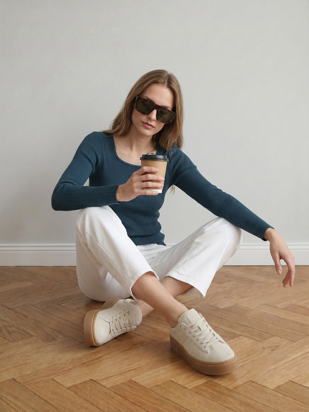 Women Teal Flat Knit