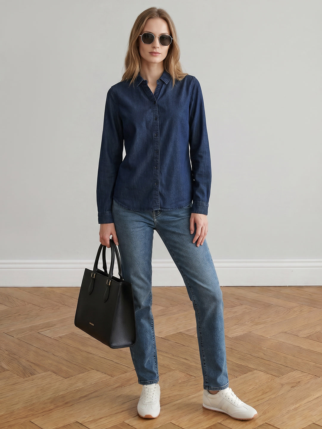 Women Dark Blue Denim Shirt