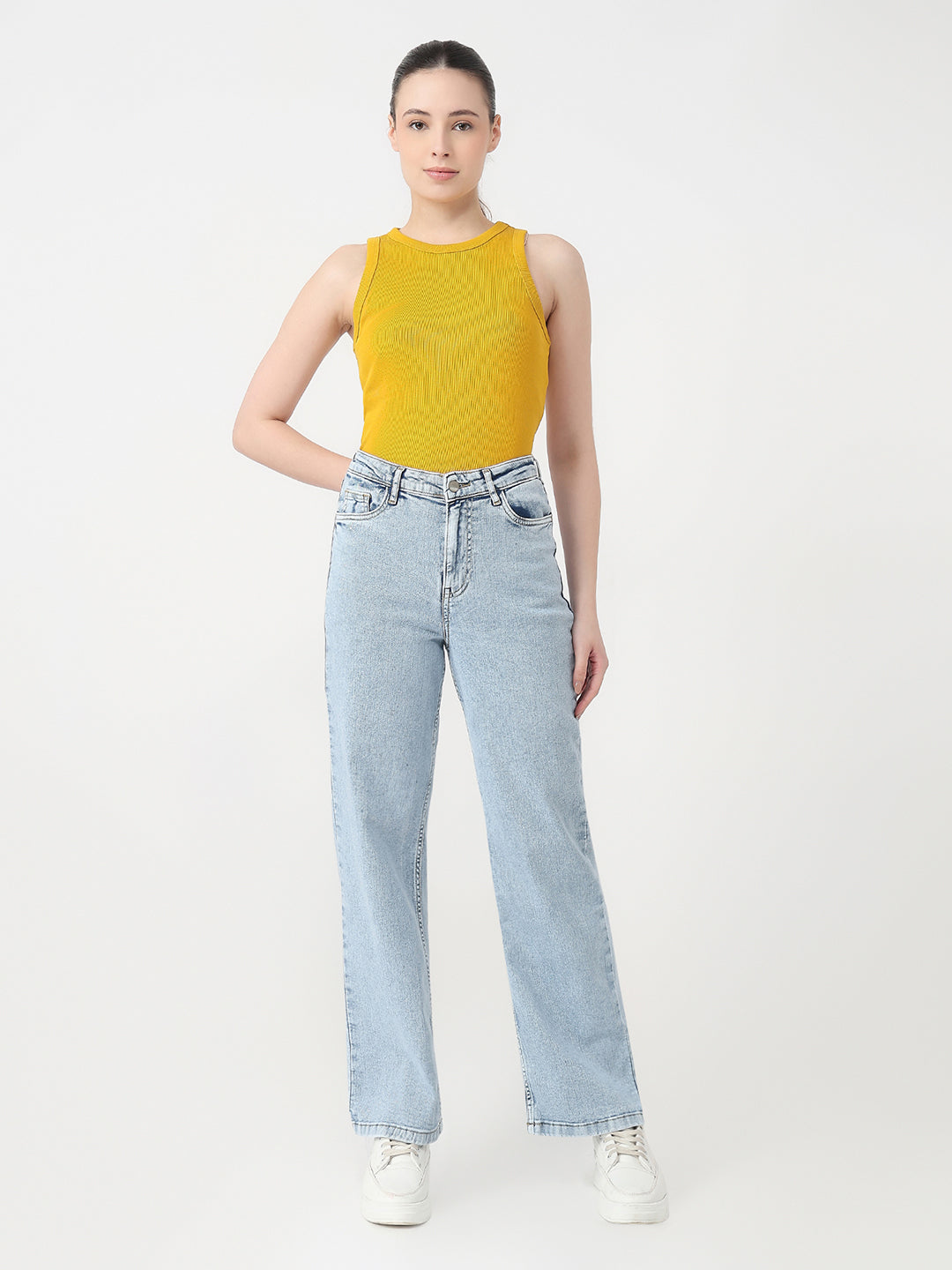 Women Light Blue High-Rise Wide Leg Jeans