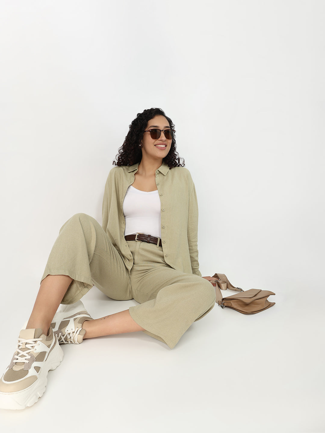 Women Light Olive Oversized Shirt