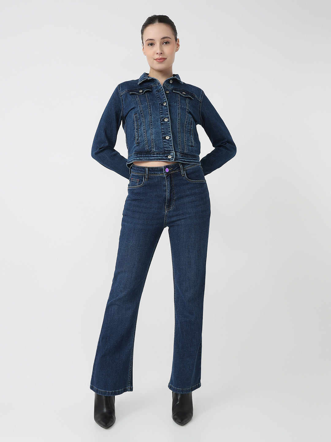 Women Dark Blue High-Rise Flare Jeans