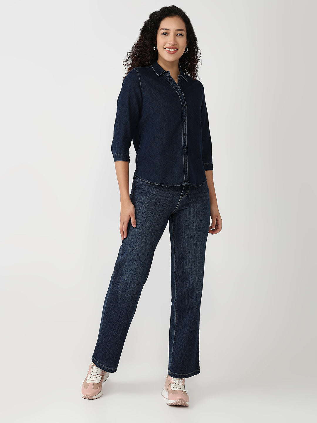Women Dark Blue High-Rise Straight Jeans