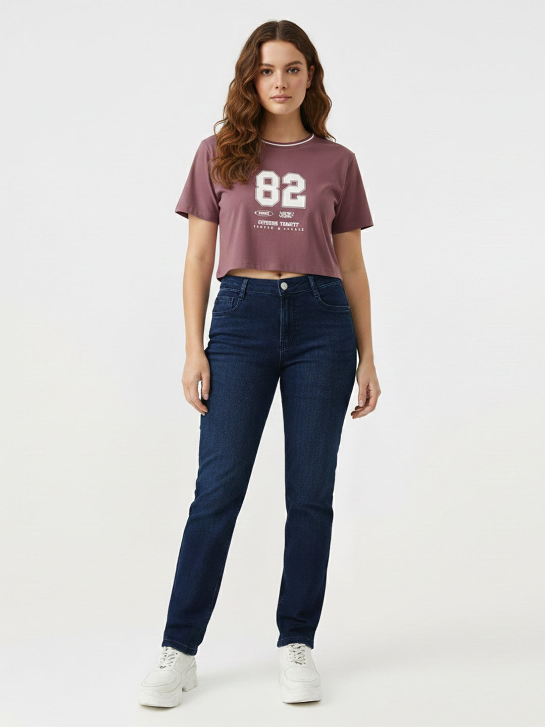 Women Dark Blue High-Rise Relax Straight Jeans