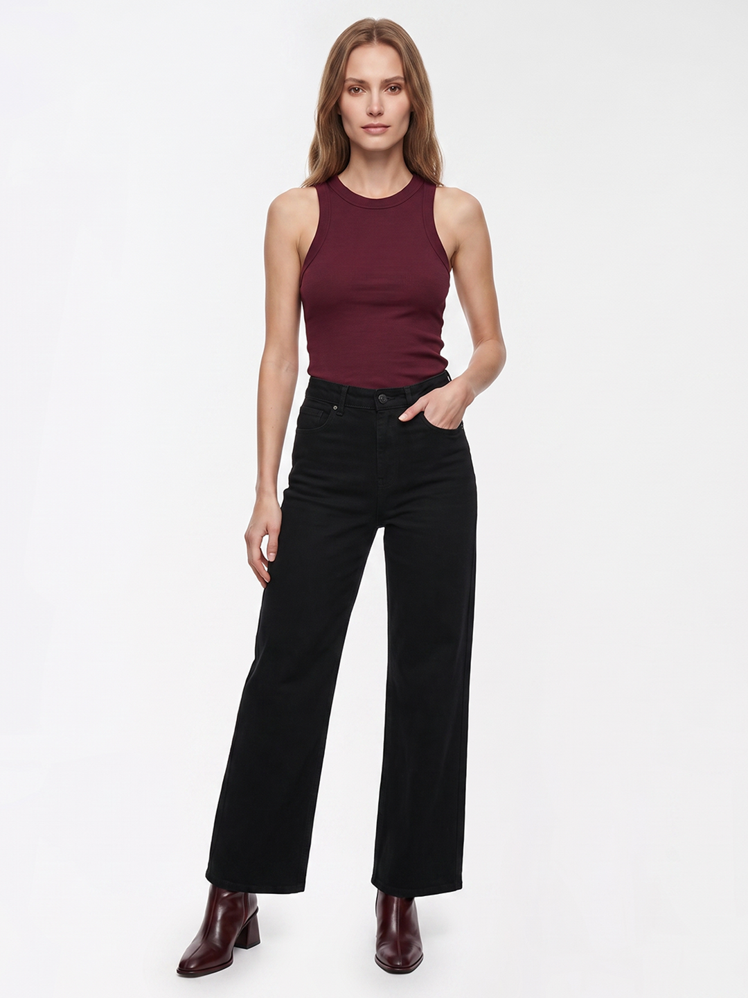 Black High-Rise Straight Jeans