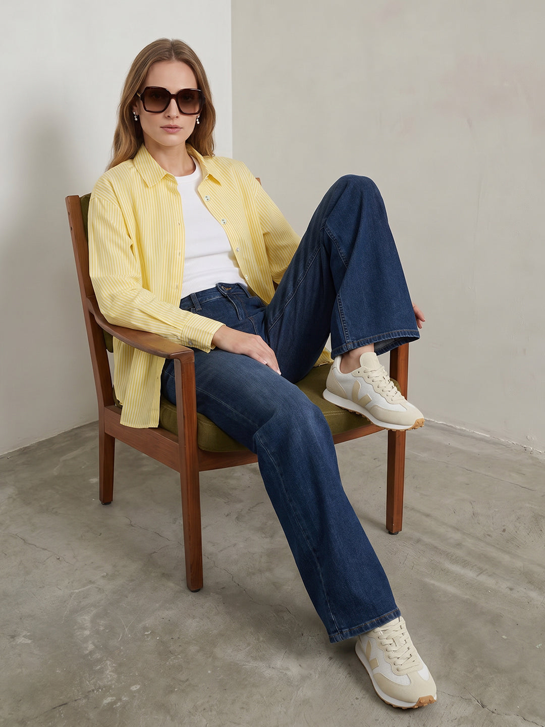 Women Yellow/White Oversize Shirt