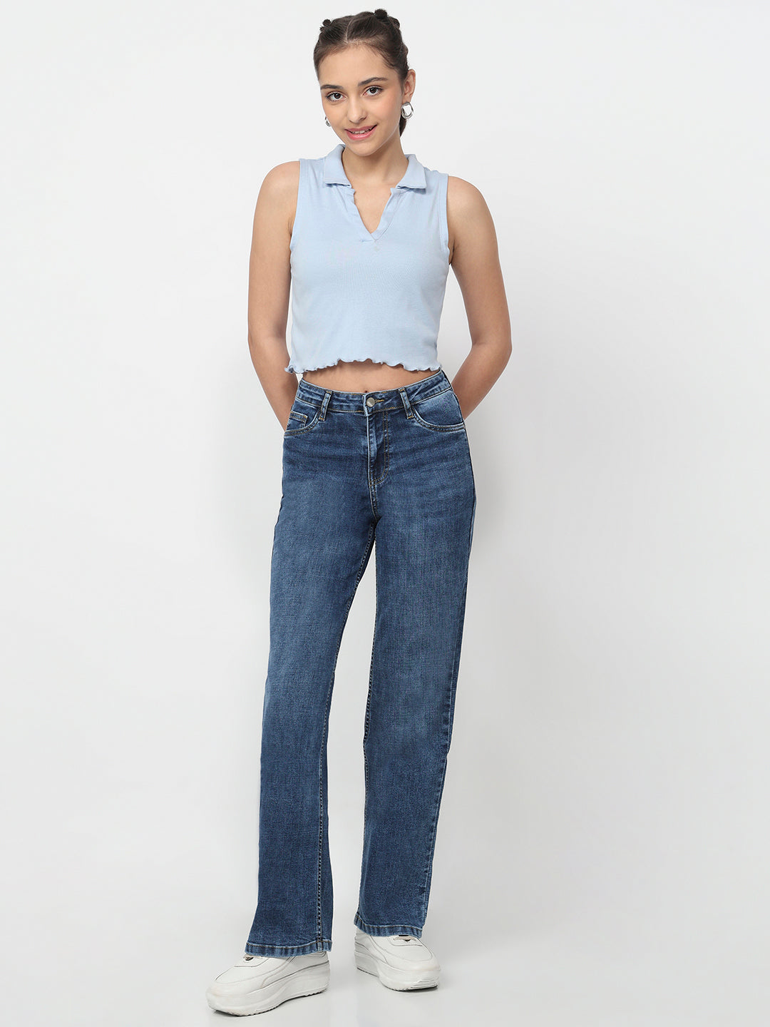 Women Blue High-Rise Wide Leg Jeans