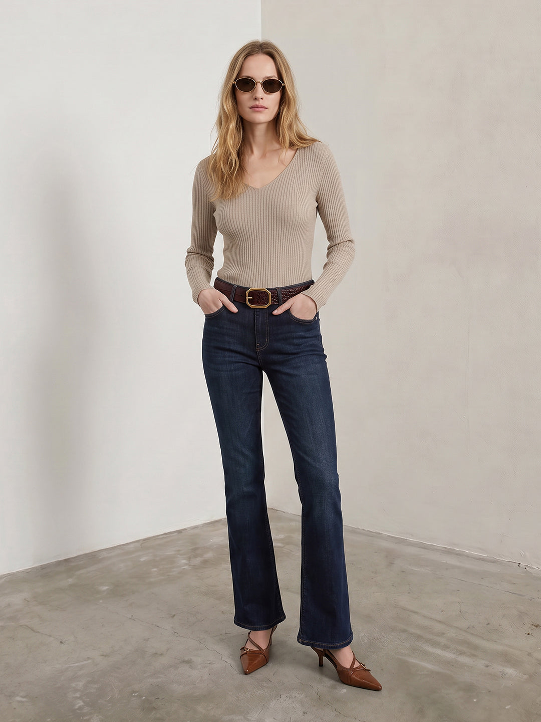 Women Champagne Flat Knit