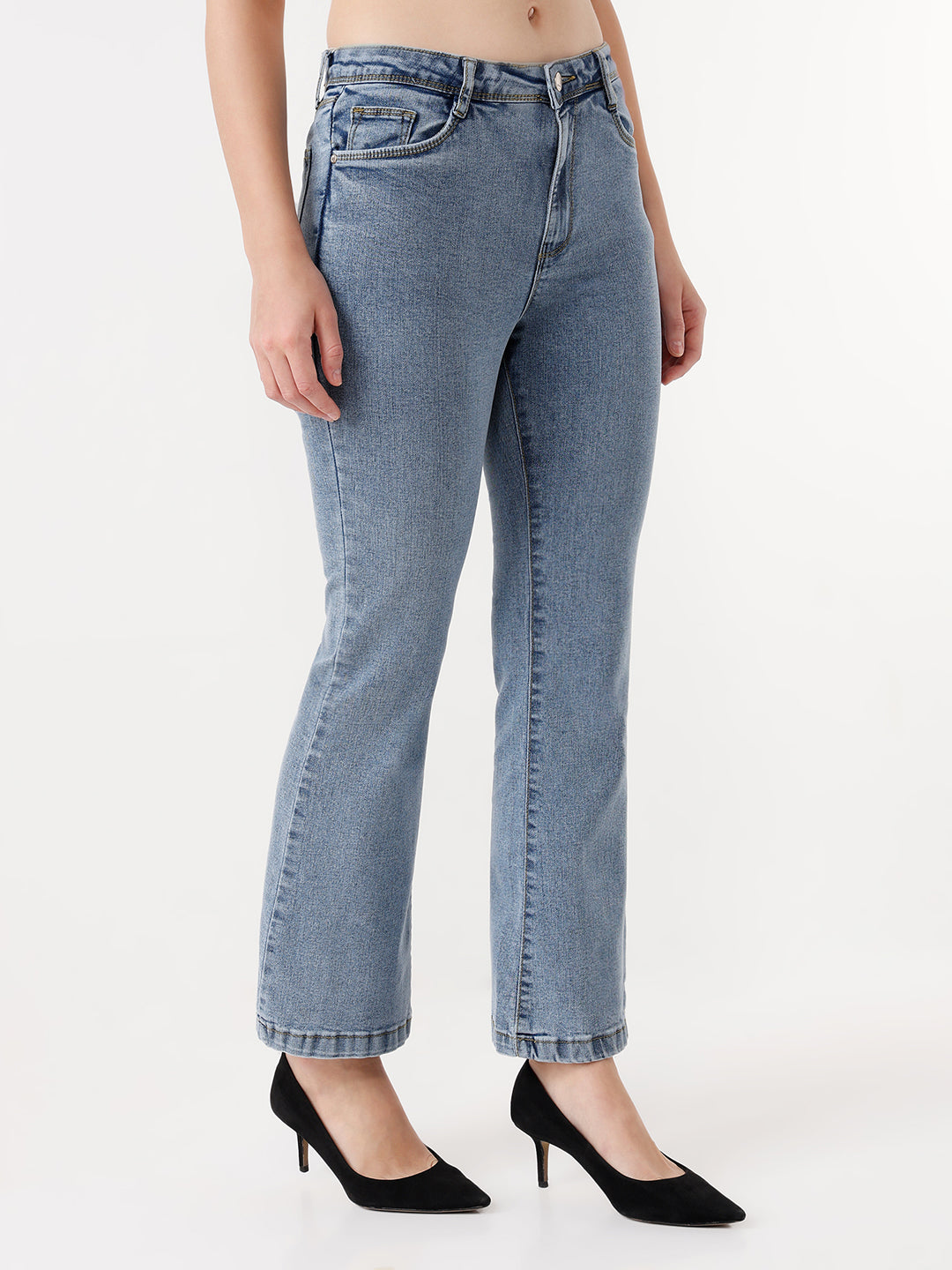Women Light Blue High-Rise Flare Jeans