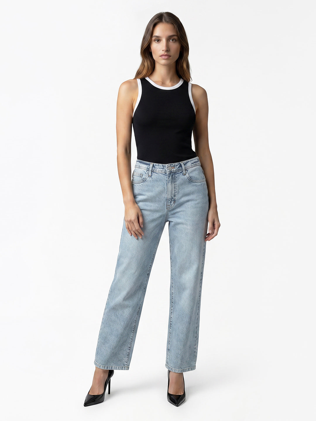 Women Light Blue High-Rise Wide Leg Jeans