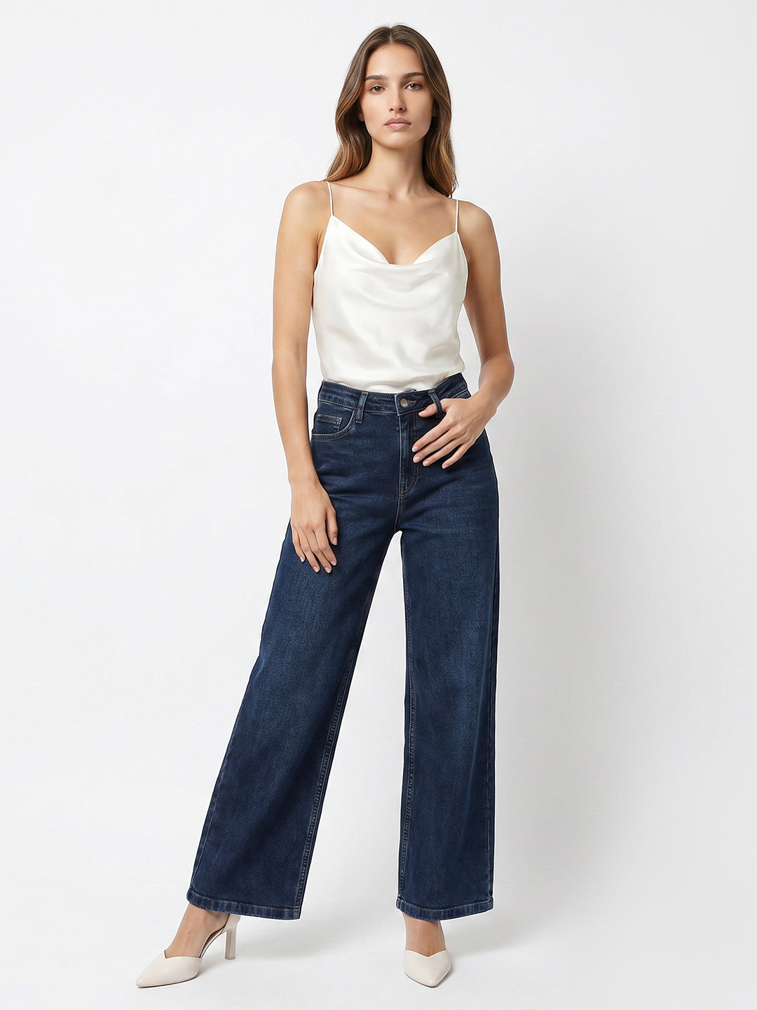 Women Blue High-Rise Culottes