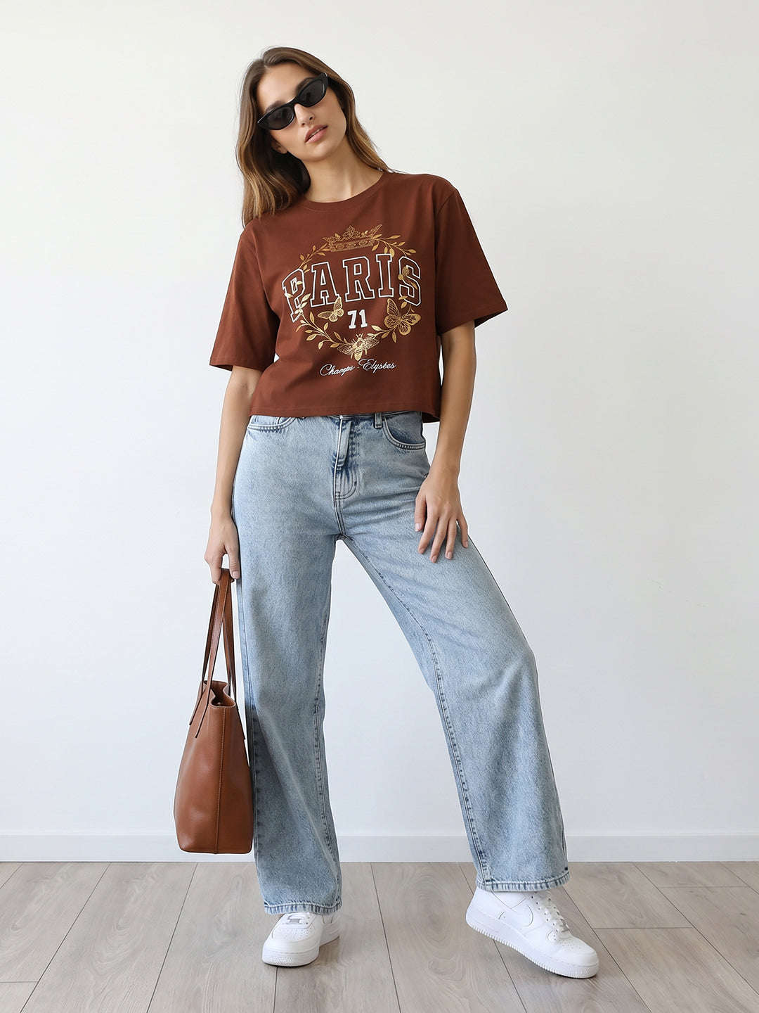 Women Sepia Graphic Print Crop Tees