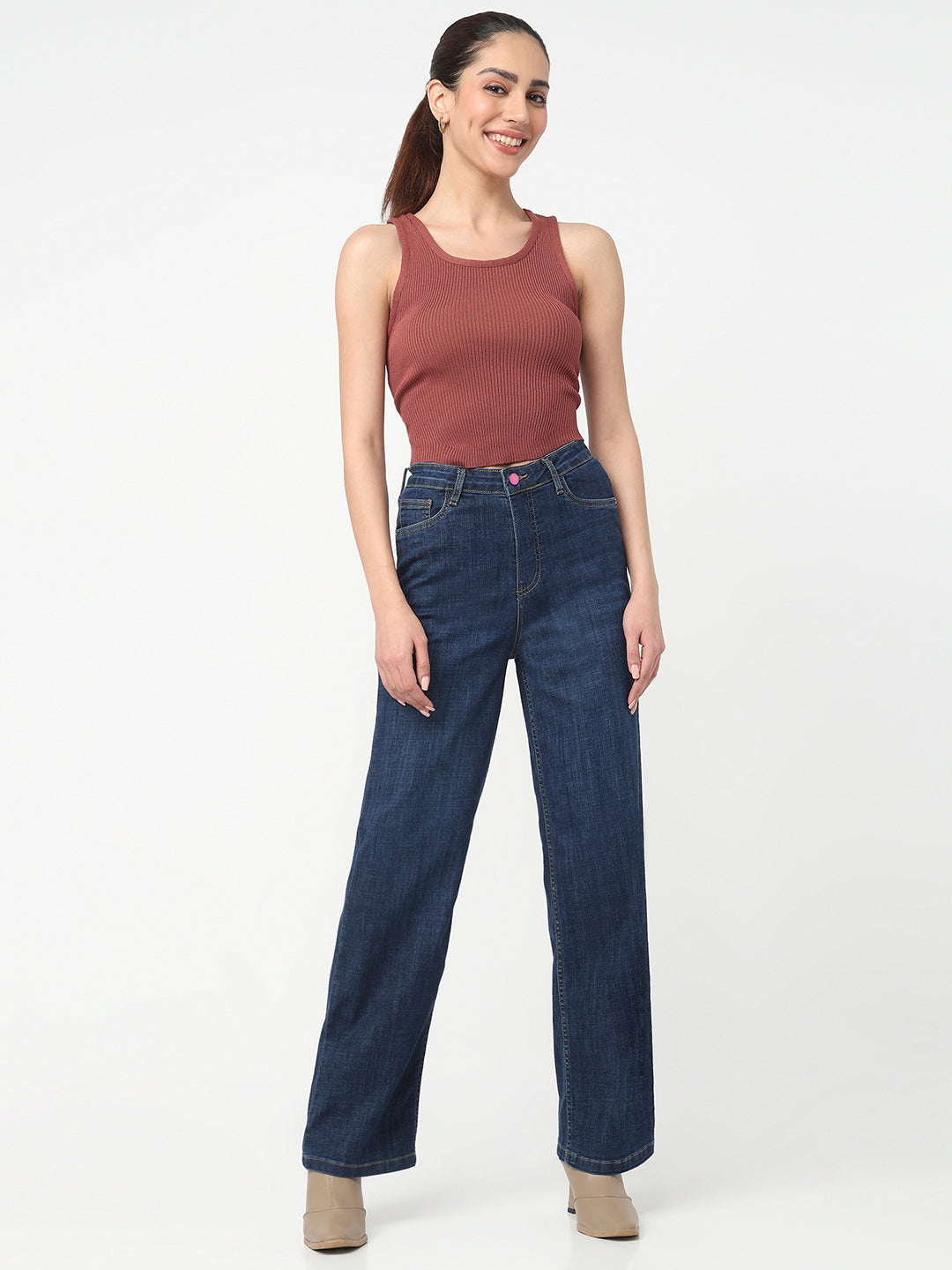 Women Blue High-Rise Baggy Jeans