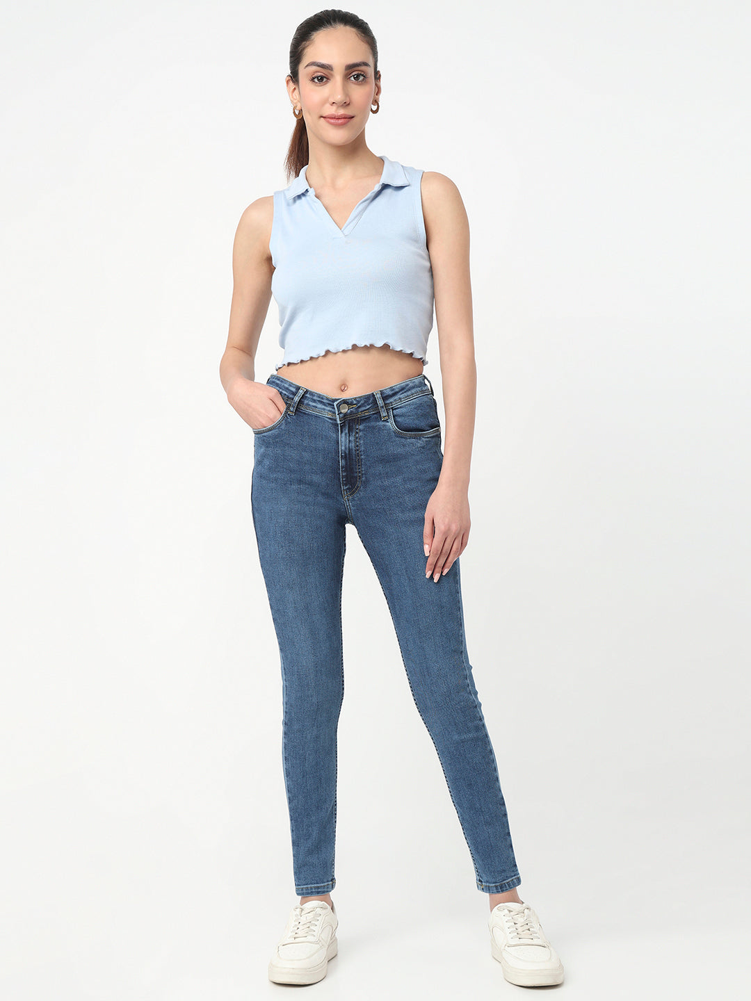Women Dark Blue High-Rise Skinny Jeans