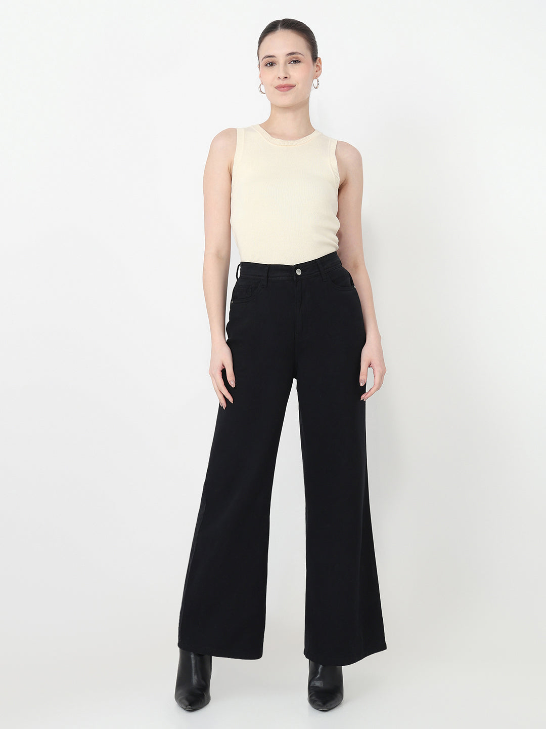 Women Black High-Rise Super Wide Leg Jeans