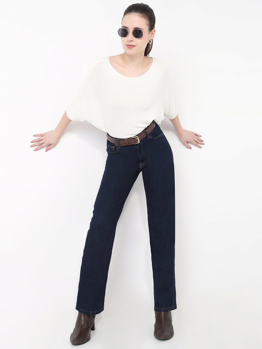 Women Off White Slim Batsleeve Top