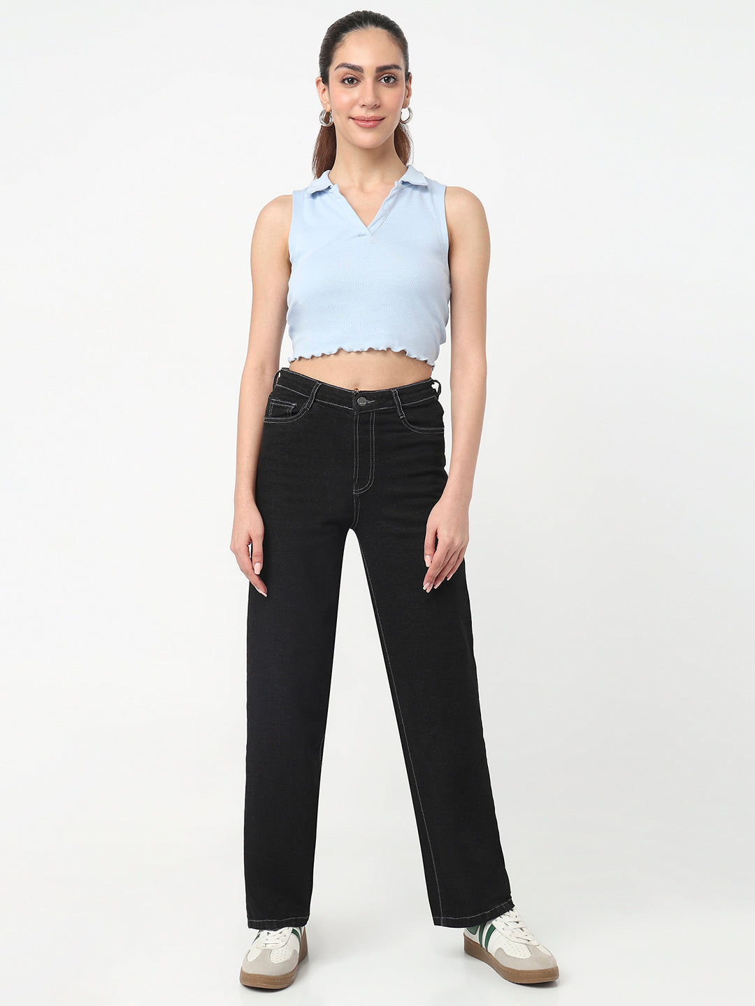 Women Black High-Rise Wide Leg Jeans
