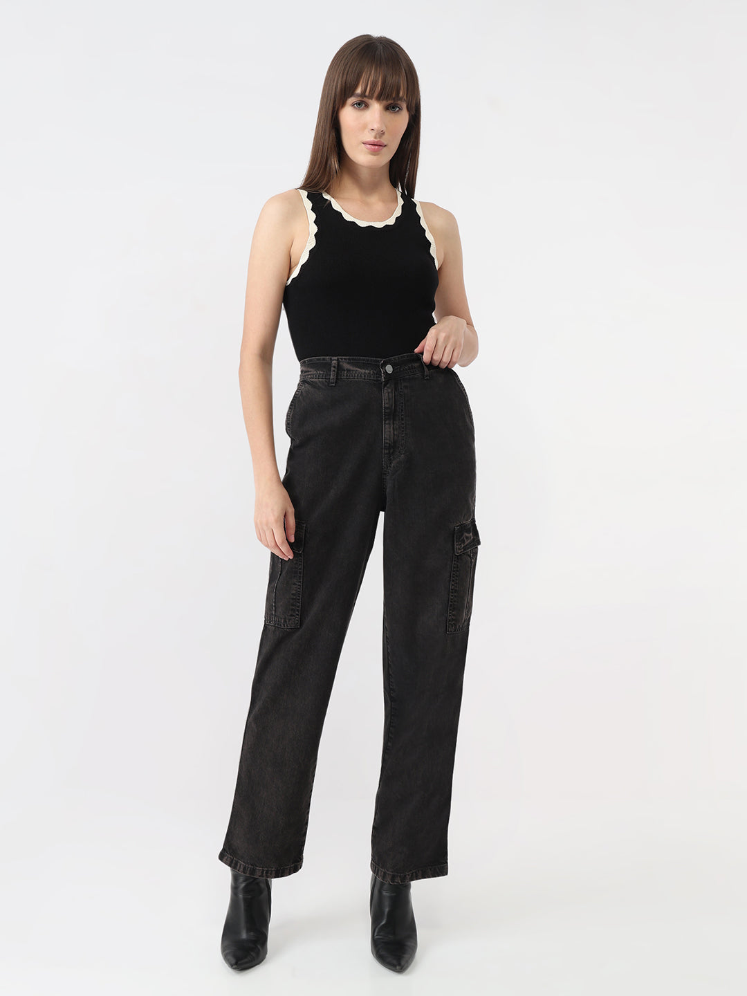 Women Grey Mid-Rise Cargo