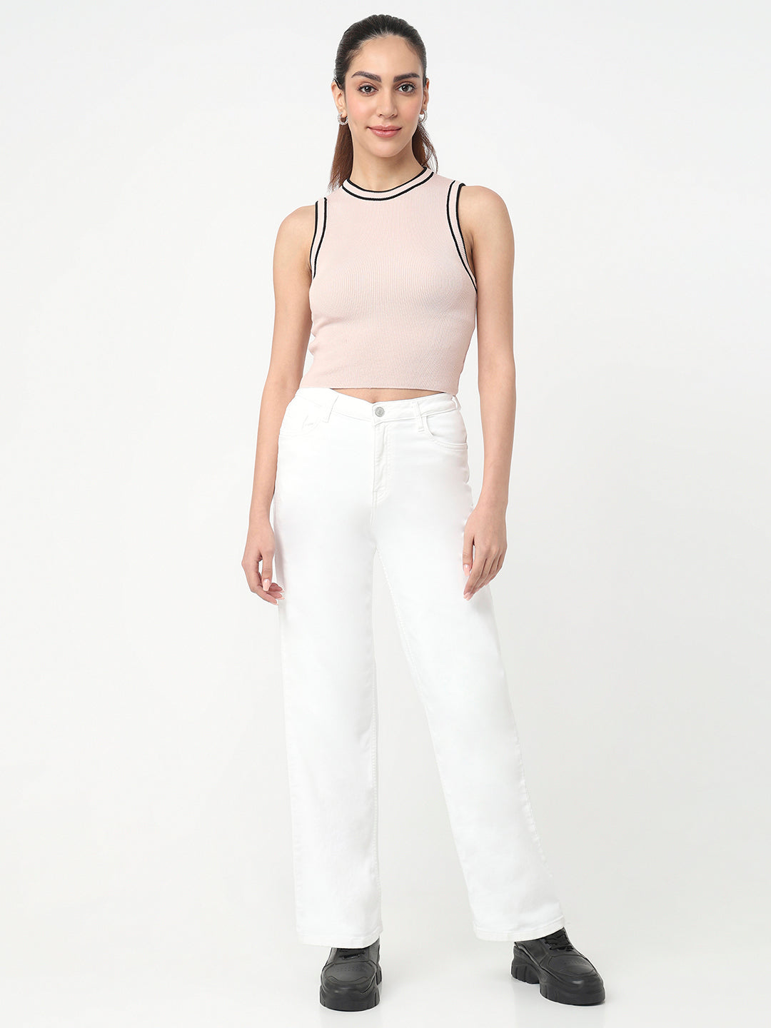 Women White High-Rise Wide Leg Jeans