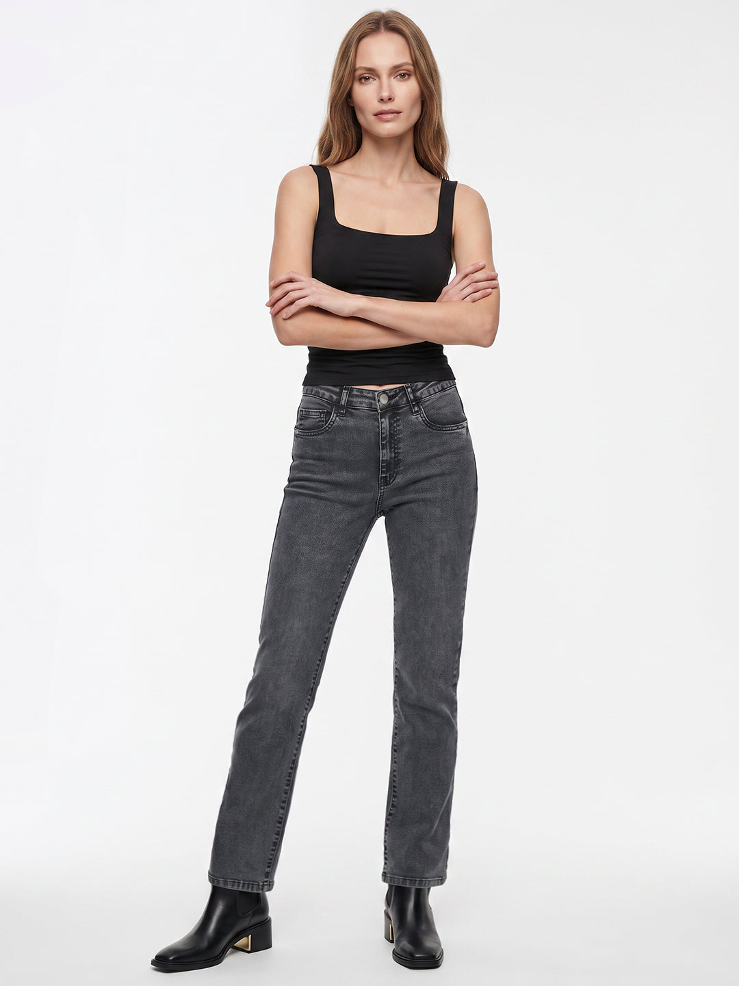 Women Dark Blue High-Rise Slim Straight Fit Jeans