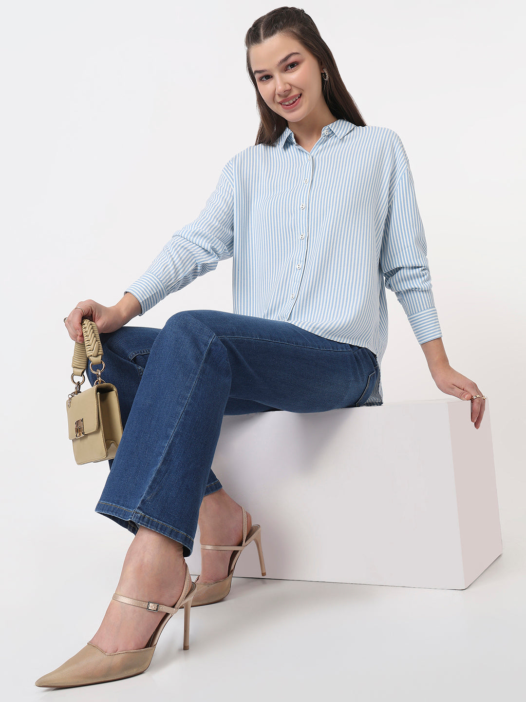 Women Sky/White Oversized Shirt