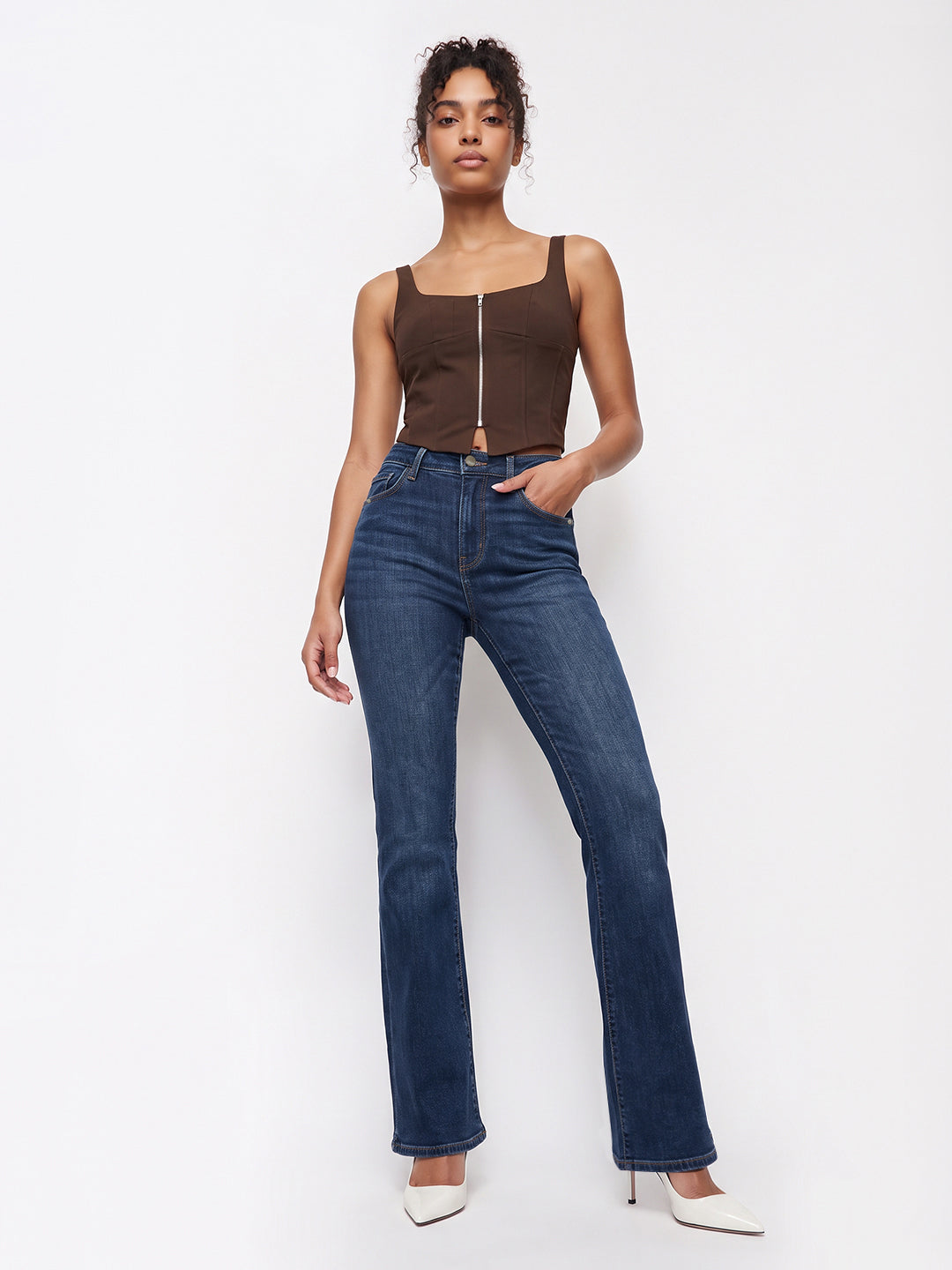 Blue High-Rise Flare Jeans