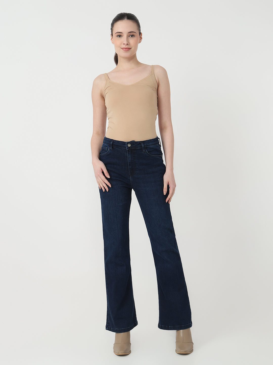 Women Dark Blue High-Rise Flare Jeans