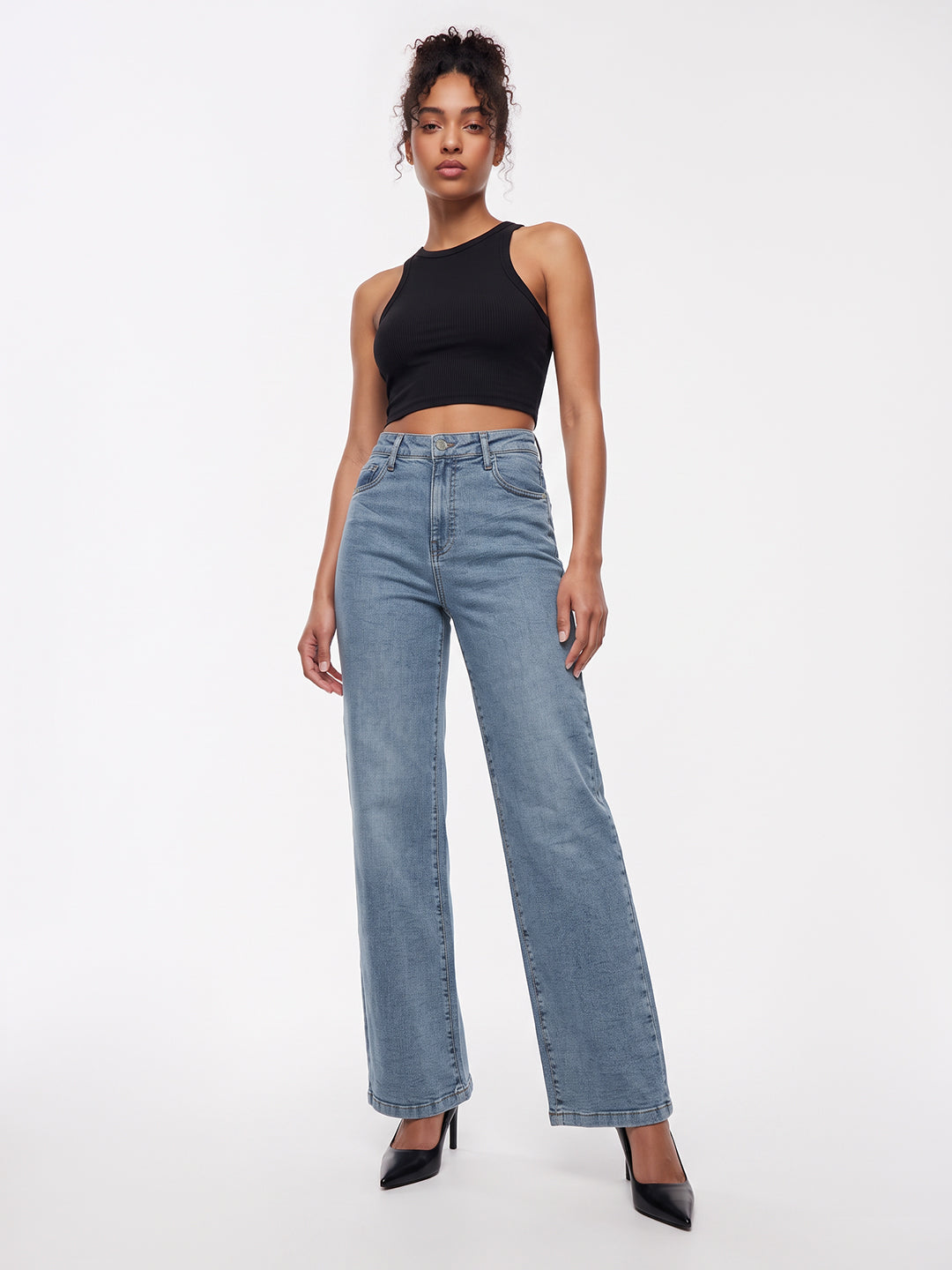 Light Blue High-Rise Wide Leg Jeans