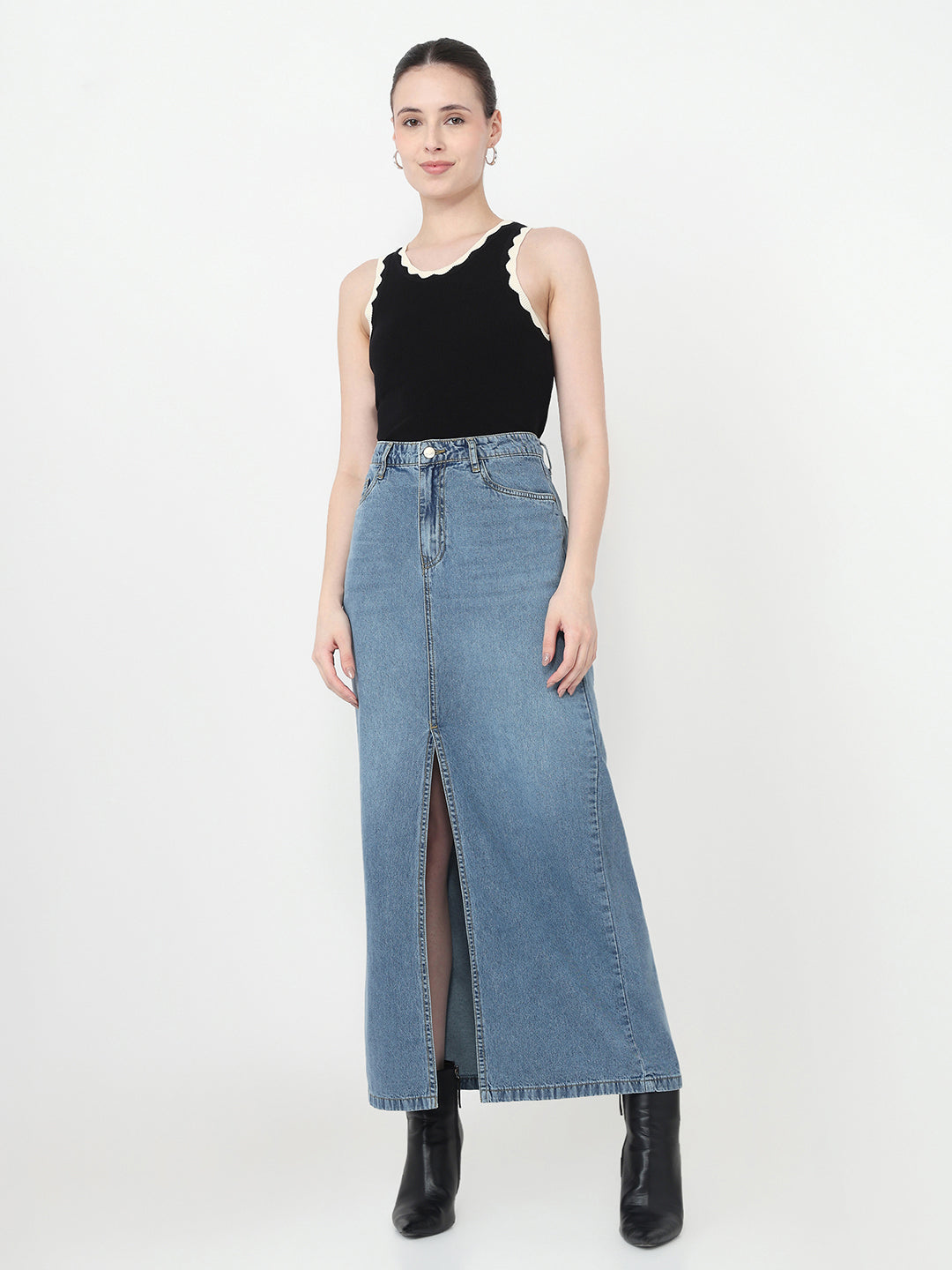 Women Light Blue Long Skirt