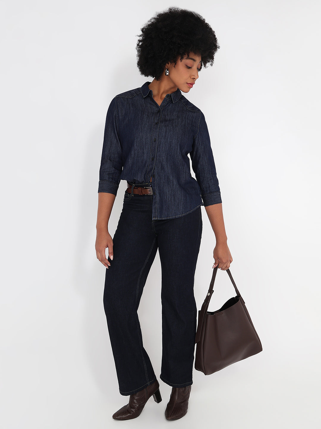 Women Dark Blue Slim Fit Shirt