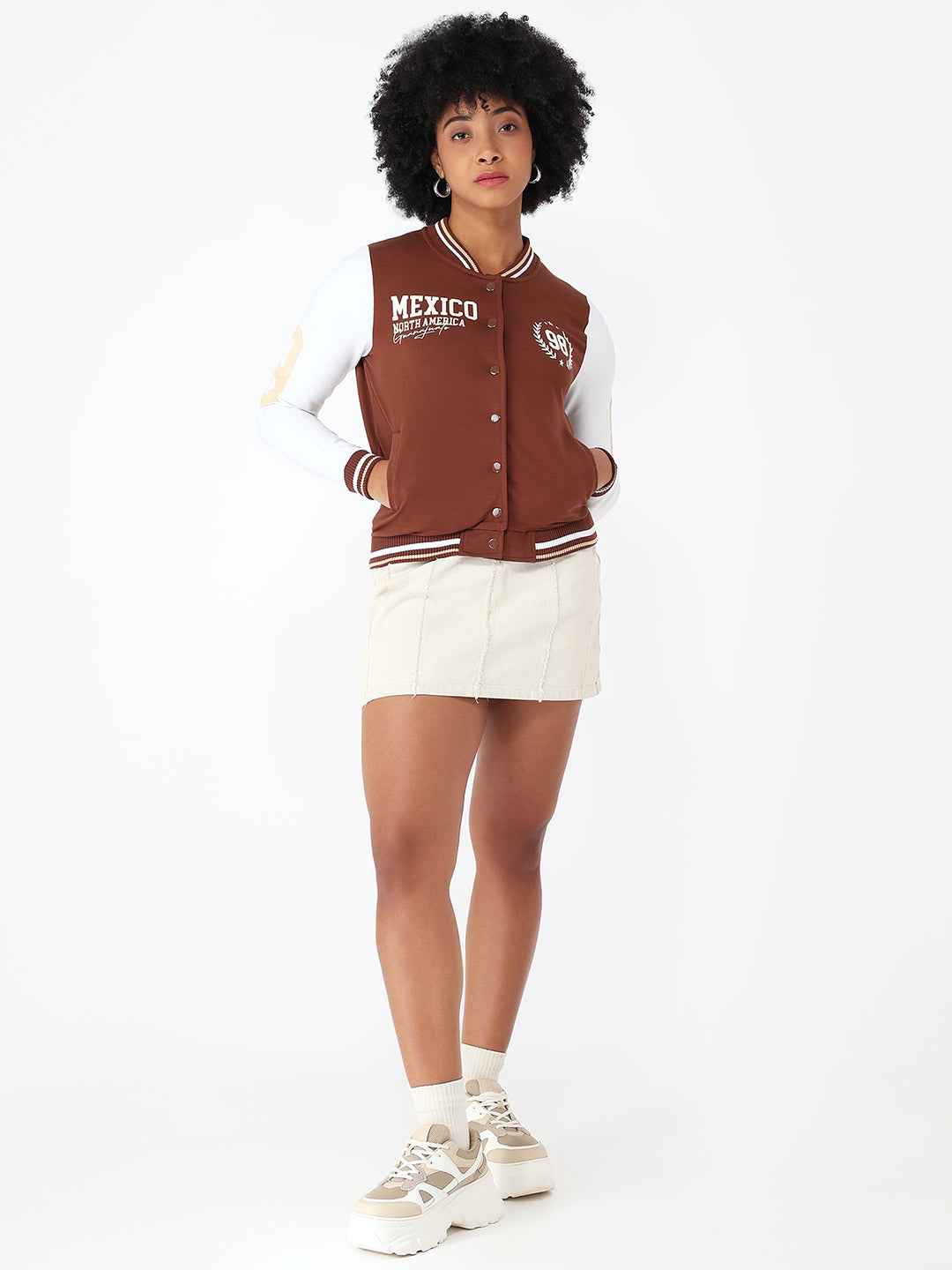 Women Sepia/White Varsity Jacket