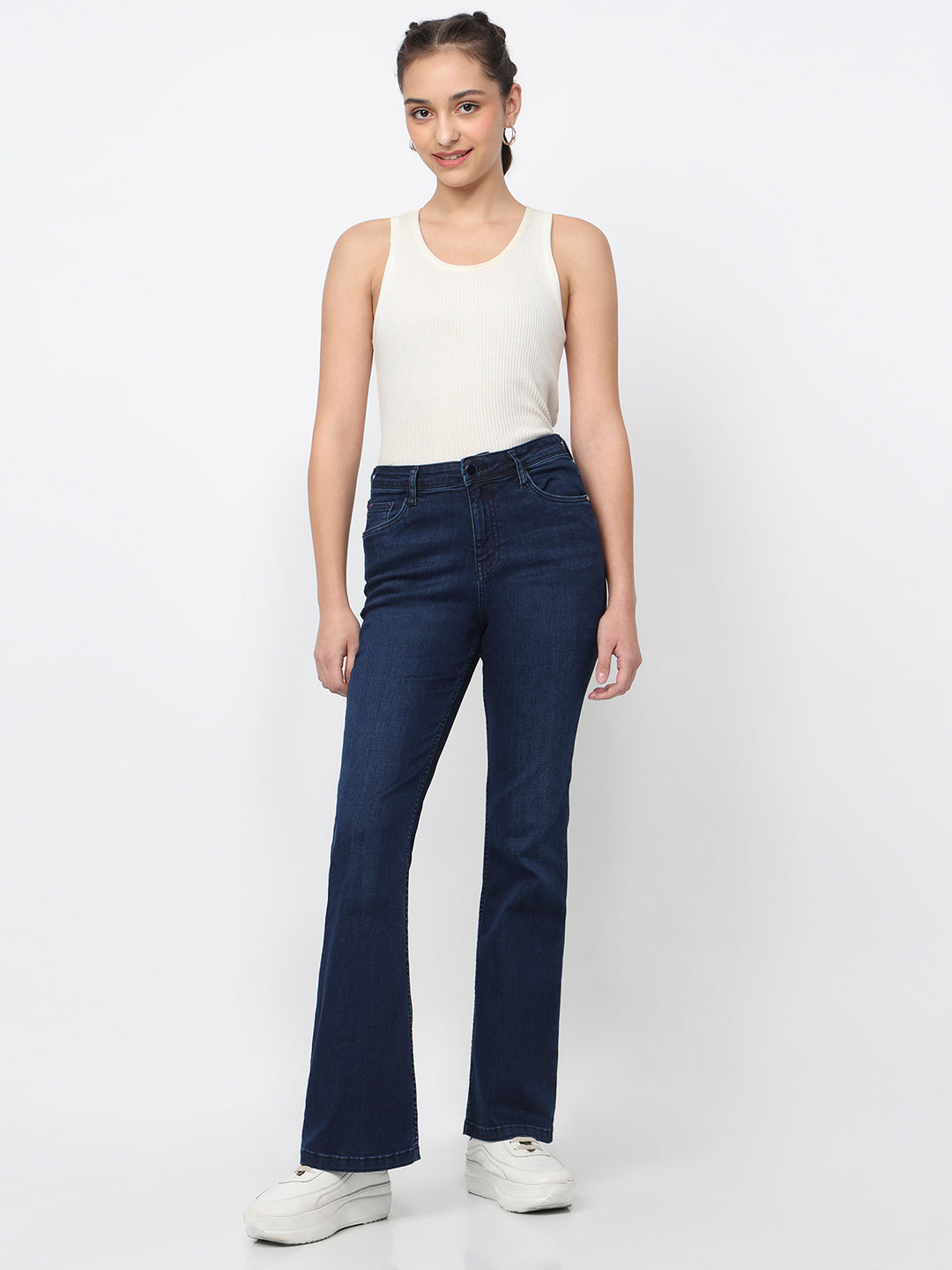 Women Dark Blue High-Rise Flare Jeans