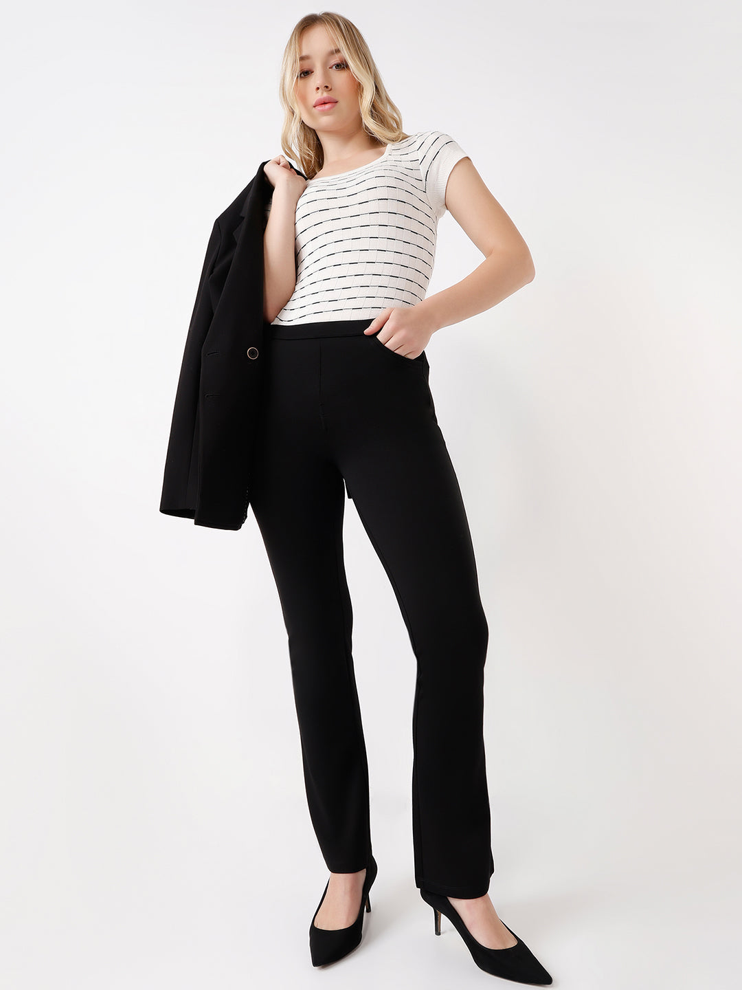 Women High-Rise Mini Flared Treggings