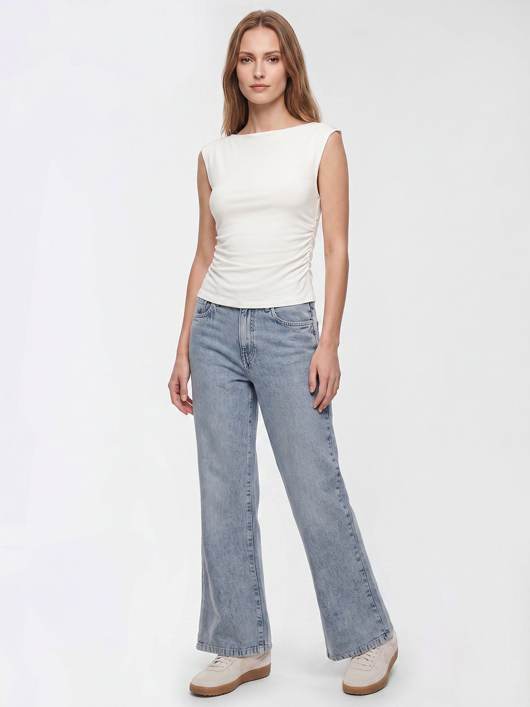 Women Light Blue High-Rise Super Wide Leg Jeans