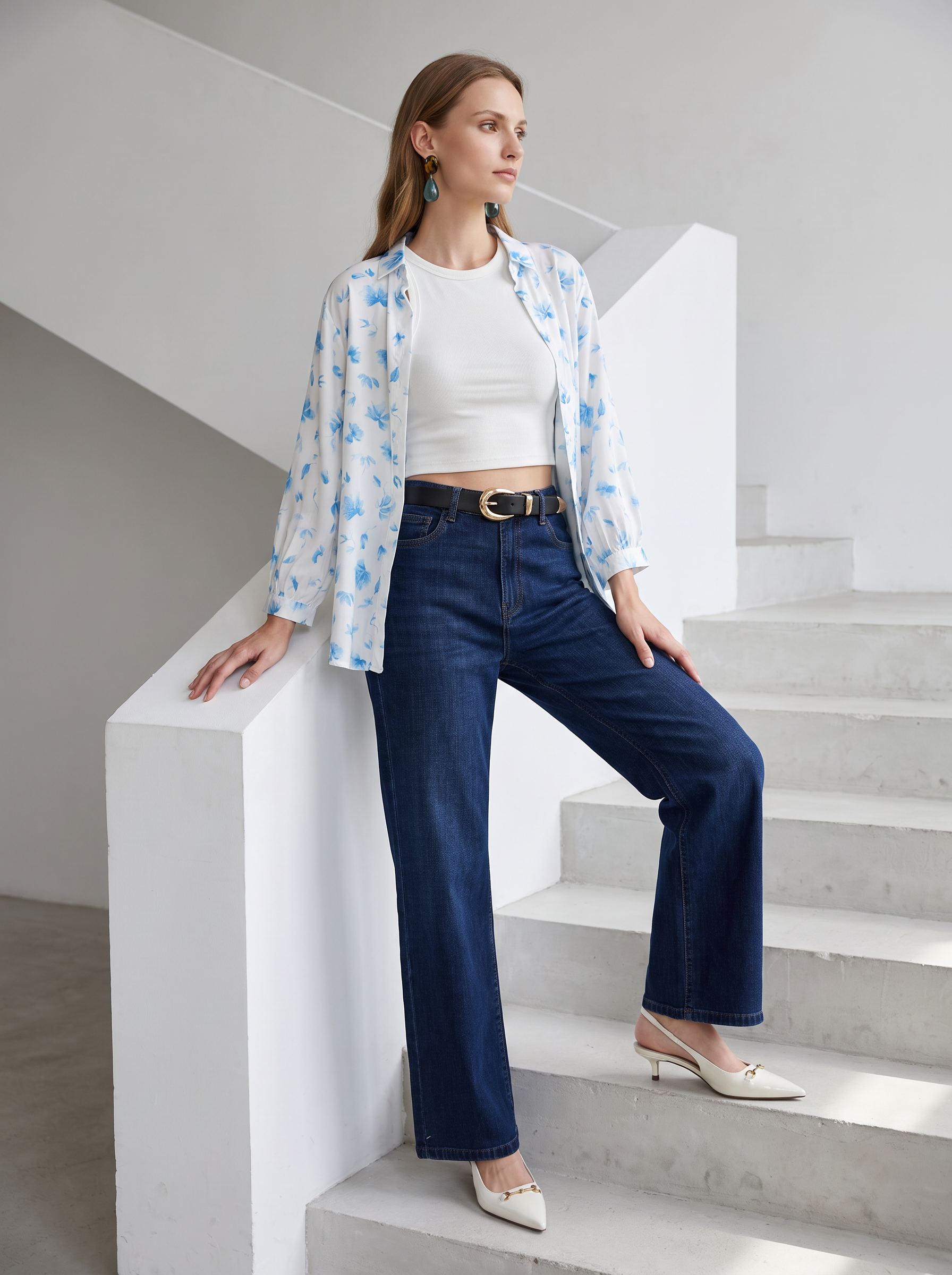 Women Blue Floral Shirt