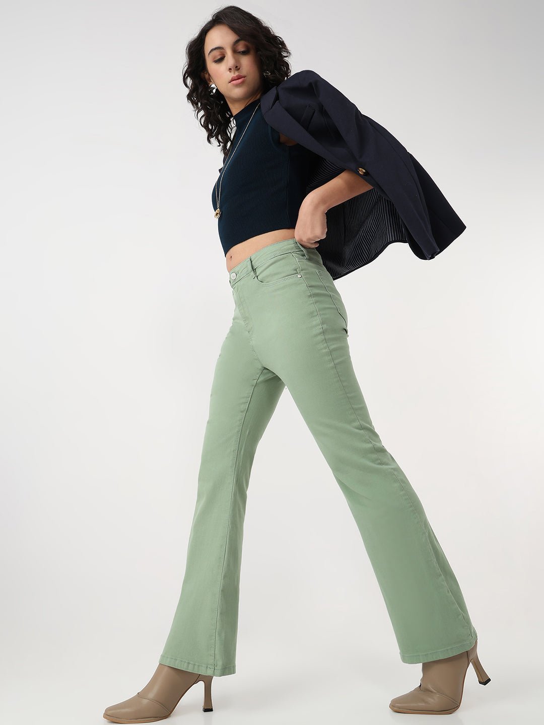 Women Mint High-Rise Flare Jeans