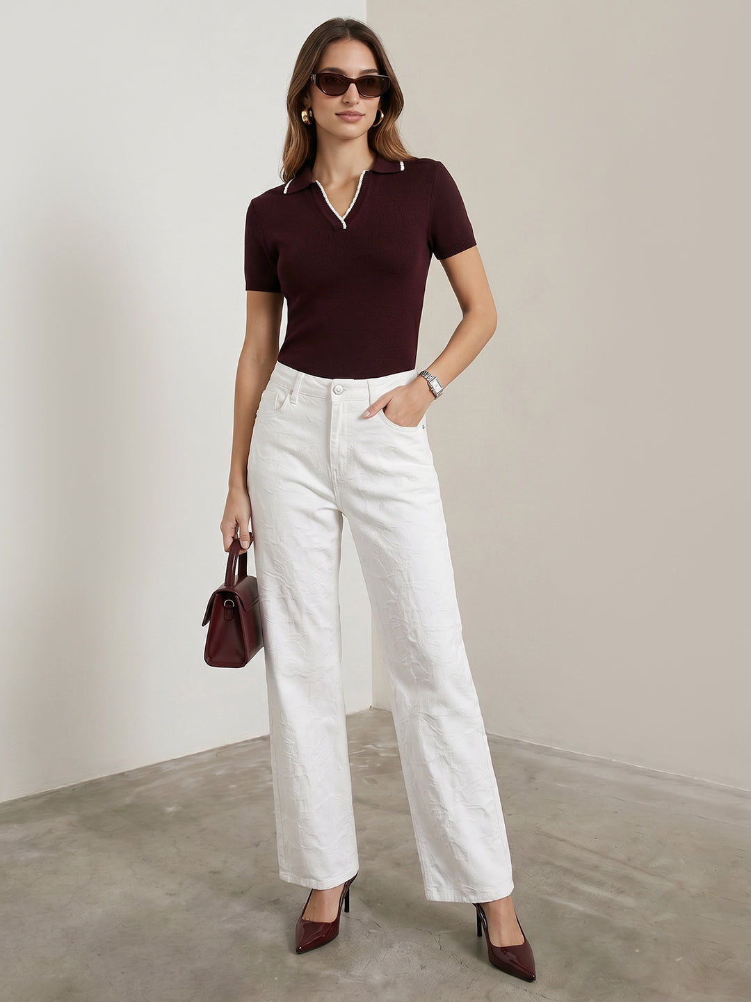 Women Wine Flat Knit