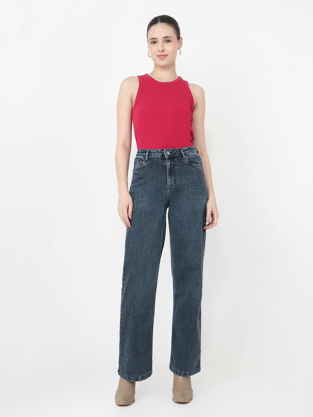 Women Slate Blue High-Rise Baggy Jeans