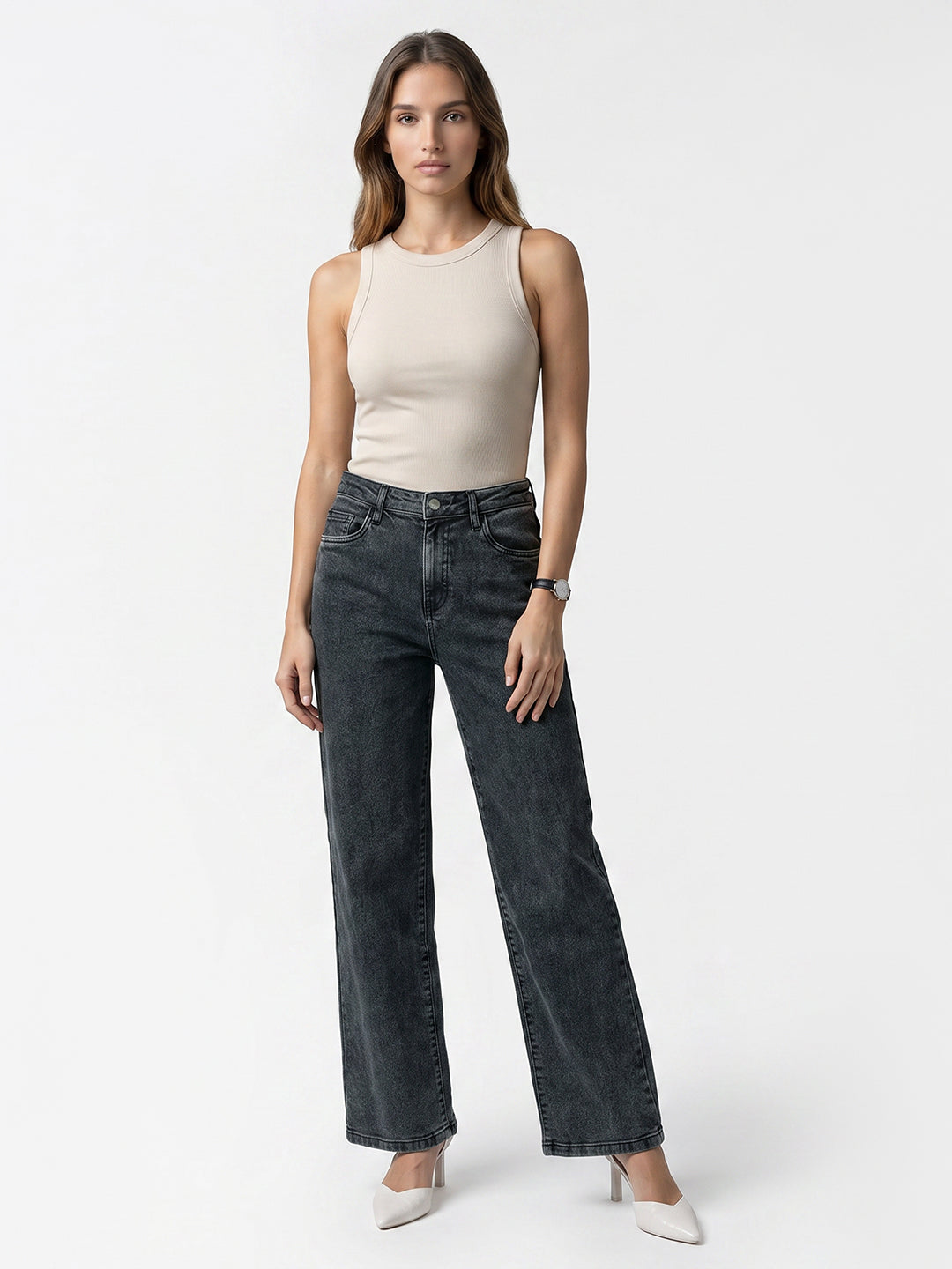 Women Slate Blue High-Rise Straight Fit Jeans